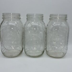 Glass Ball Mason Jars Quart Fruit‎ Emblem Vintage Set Of 3 (24 Ounces) USA EUC